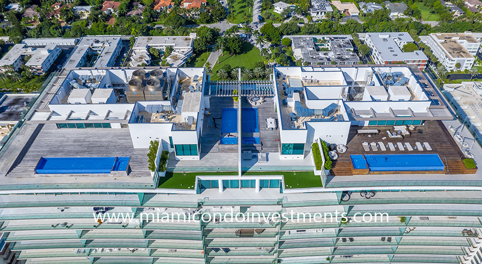 aerial view of the north and south penthouses at Oceana Bal Harbour