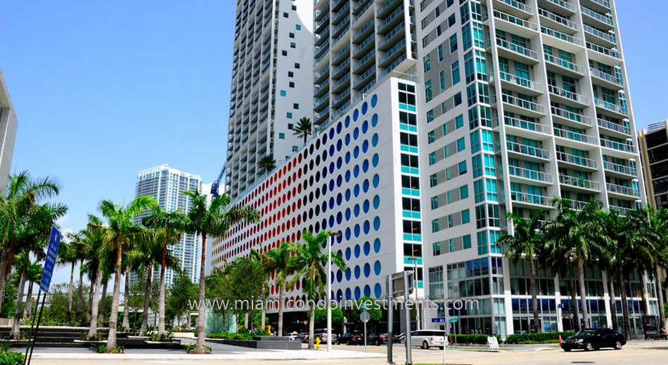 street-level view of 500 Brickell condos