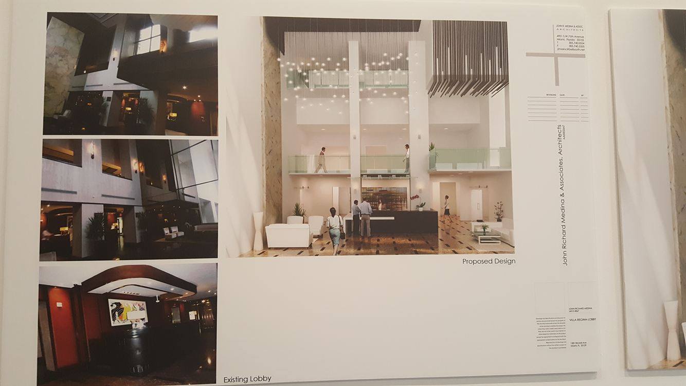 Villa Regina Lobby Renderings Before and After