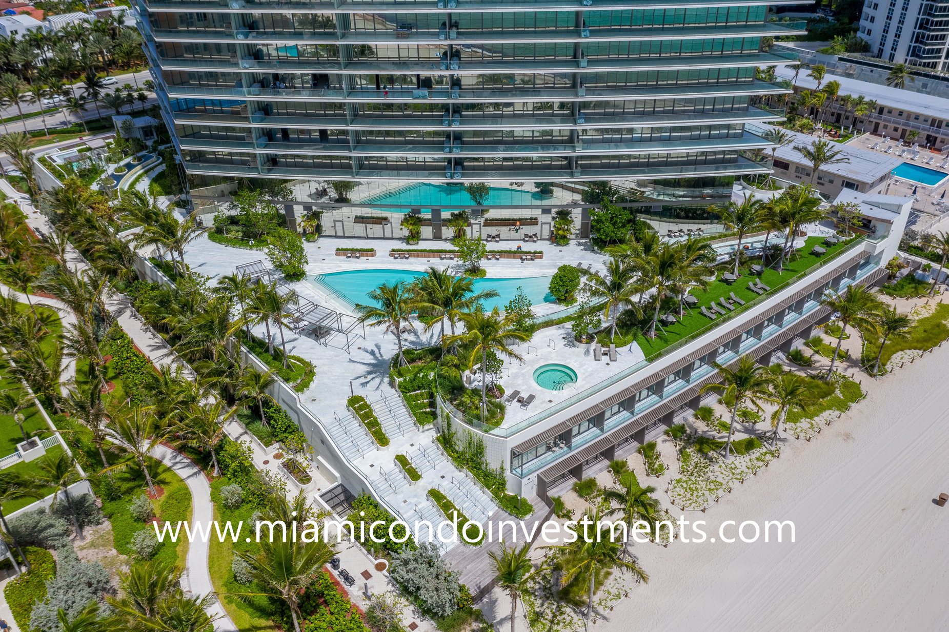 aerial view of the pool deck at Armani Casa Residences