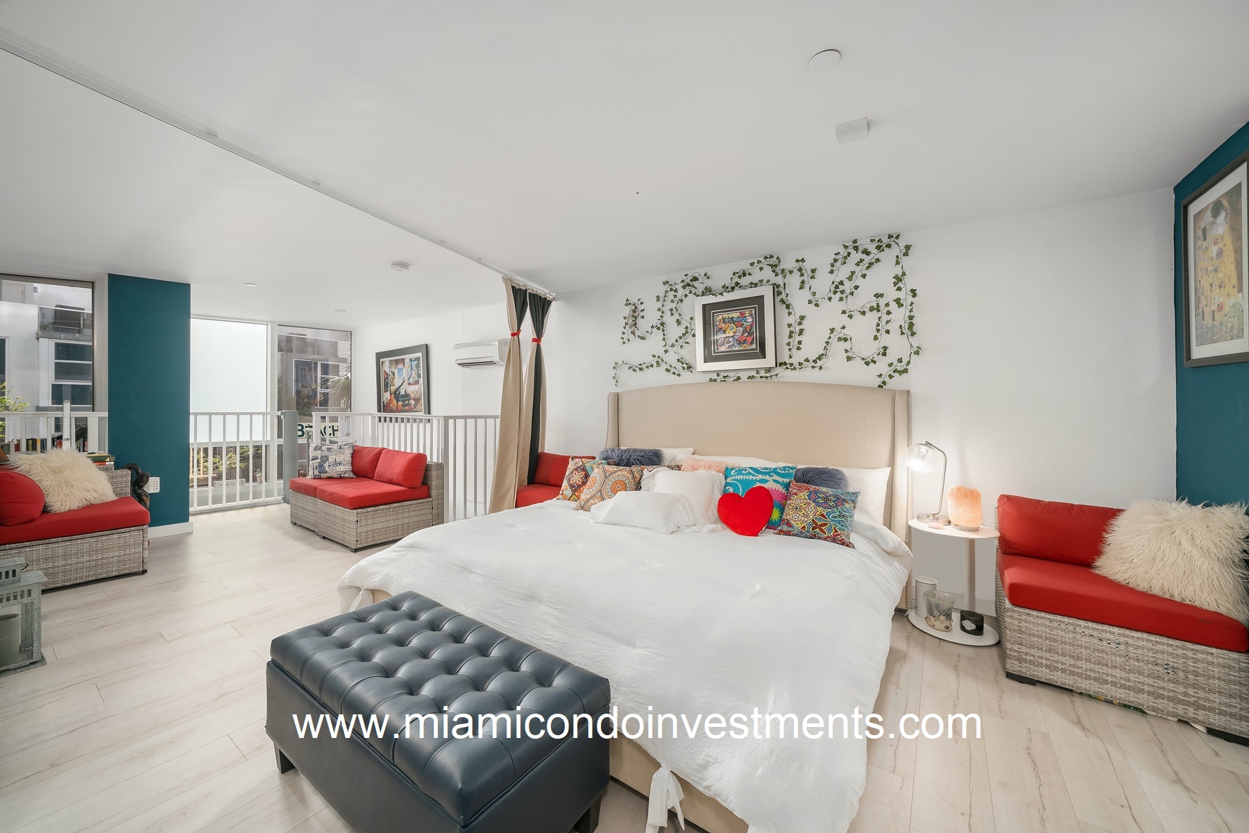 Master bedroom overlooking the main floor. 