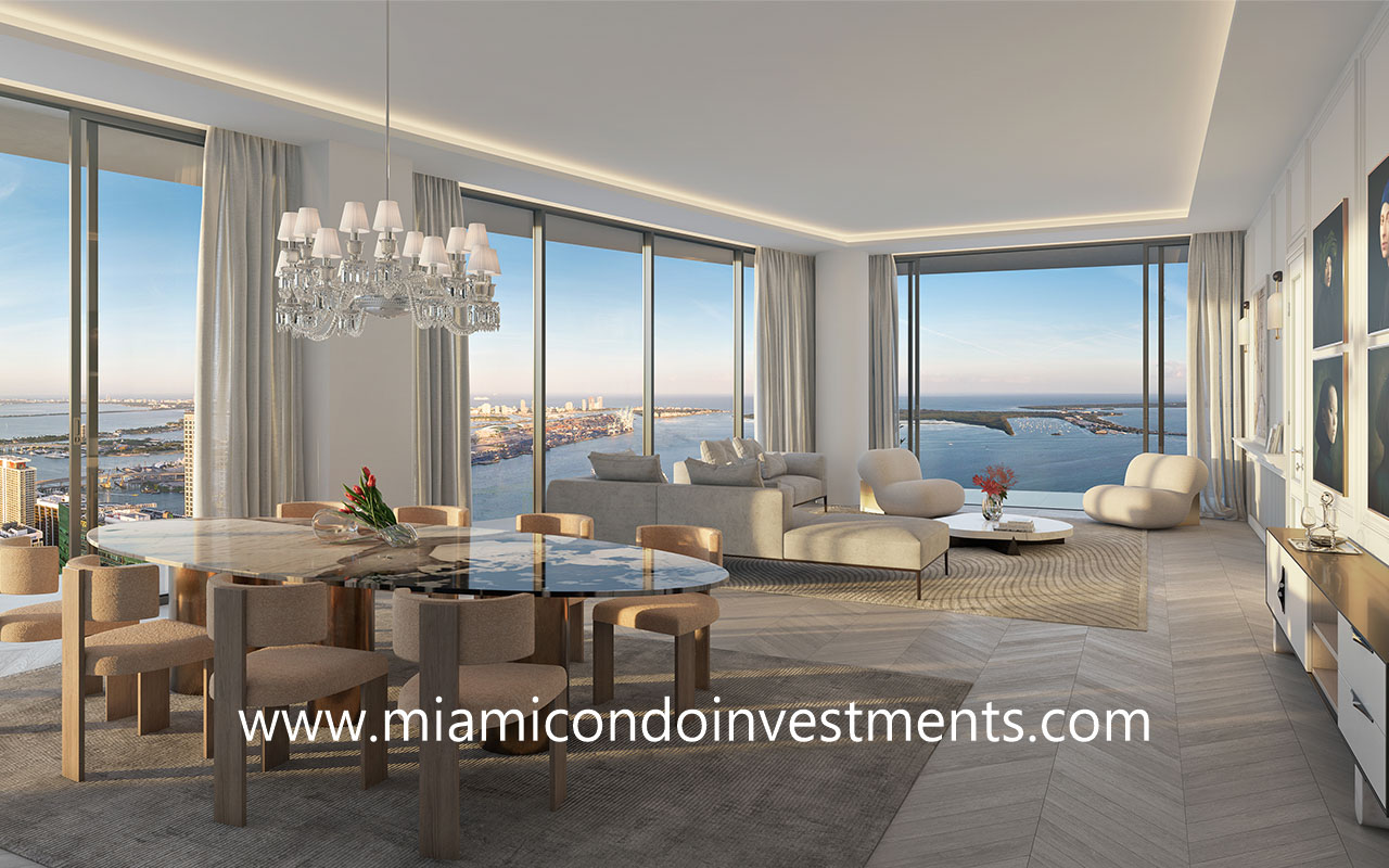 living-dining room from Baccarat Residences Miami