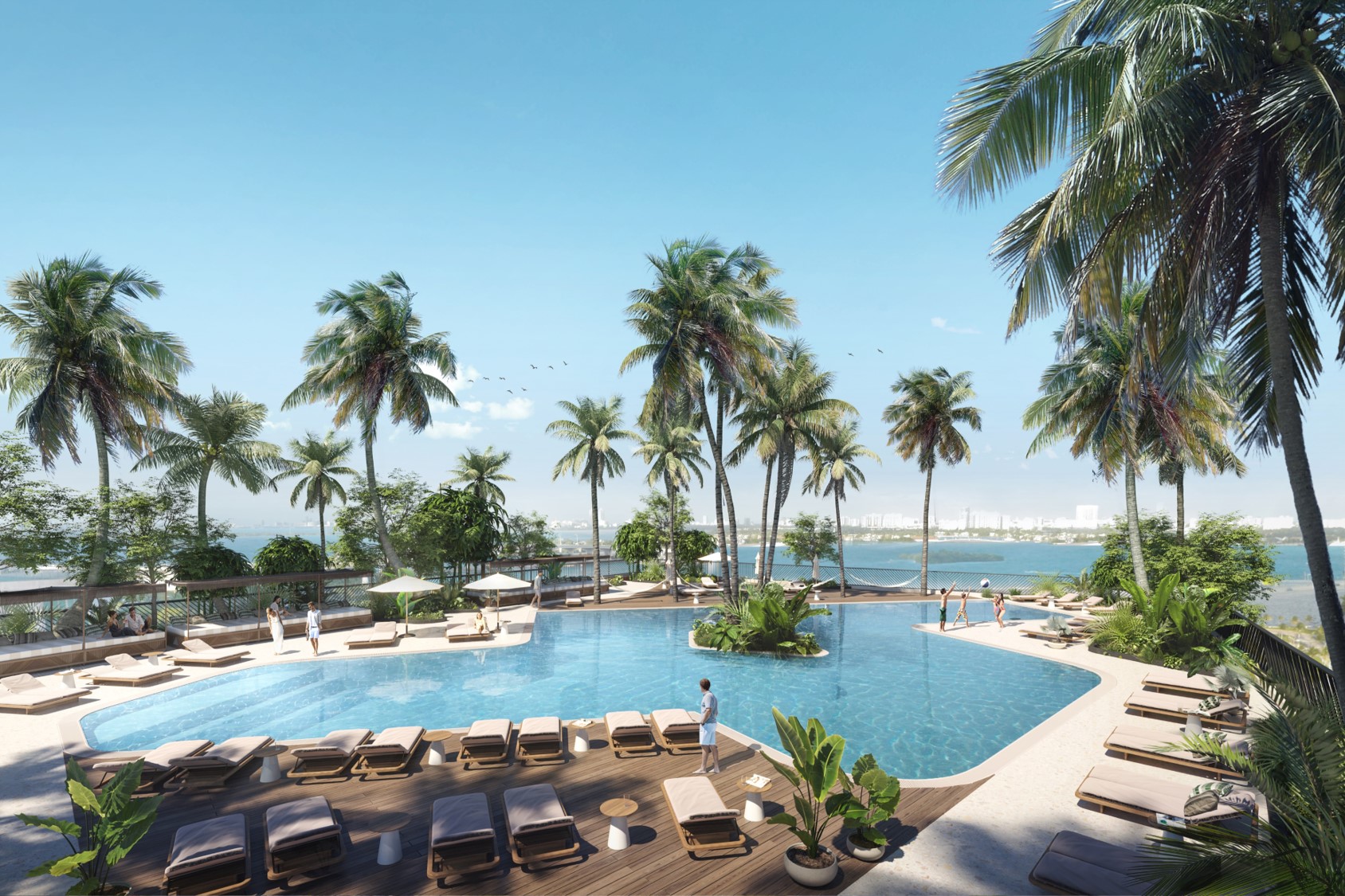 601 Miami rendering of outdoor pool and cabanas.