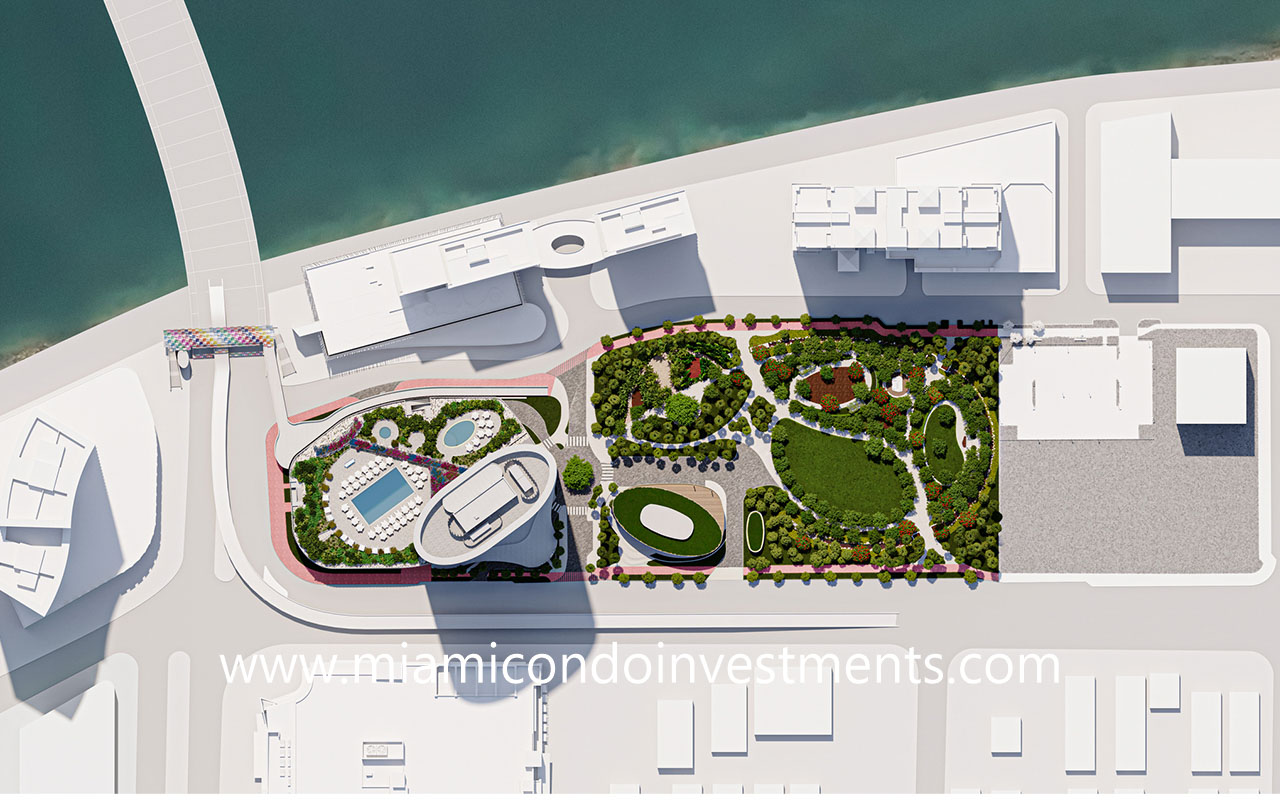 aerial site plan of Five Park Miami Beach and Canopy Park