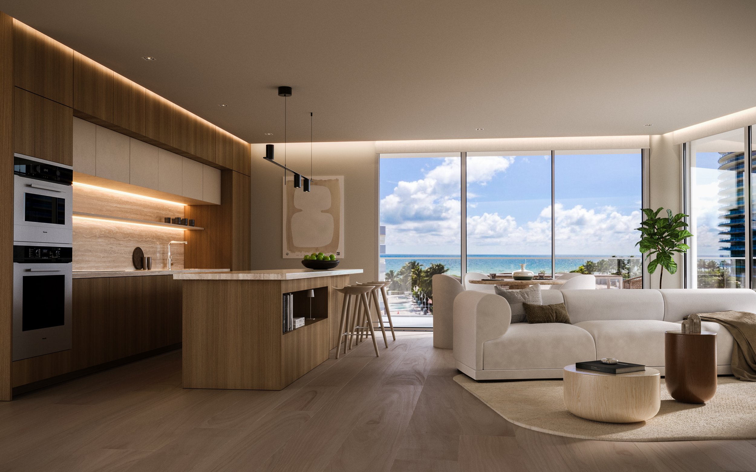 Surf Row Residences Kitchen and Living Area